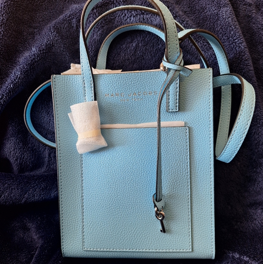 Marc Jacobs Grind Micro Light Blue Leather Tote Bag